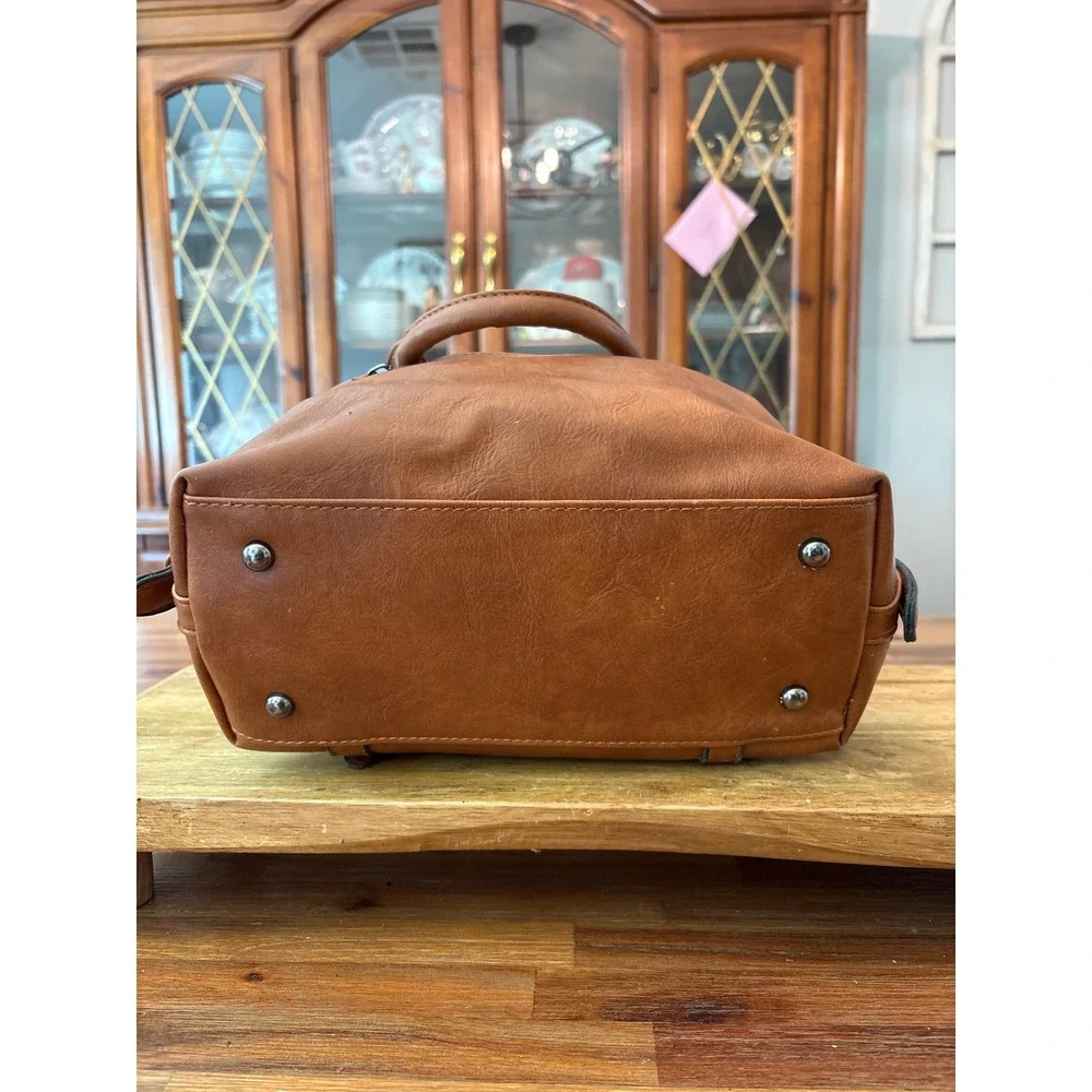 Unbranded Satchel Handbag Women Small Cognac Brown Excellent Buckle Detail
